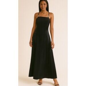 Sketch vintage dress maxi ball gown black prom satin sides jeweled straps SZ 4